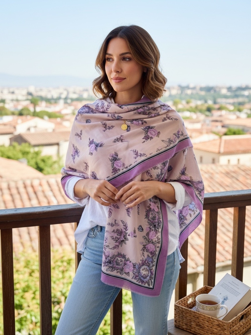 Purple Floral Scarf